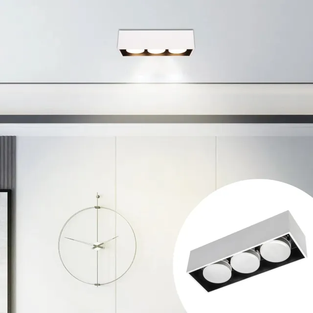 LED's light by Shada LED's Light Cube LED Plafondlamp - 3 lichtpunten - Draaibaar licht - Staal - 30 x 8 cm - Wit - Gx53 ledlamp - Plafonniere - Plafonnieres - Plafoniere slaapkamer - Plafondlampen - Badkamerlamp - Plafond lamp