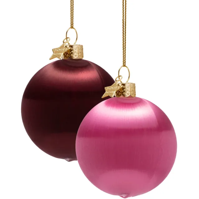 Vondels kerstballen burgundy/roze (set van 4) (ø8cm) Roze, bordeaux
