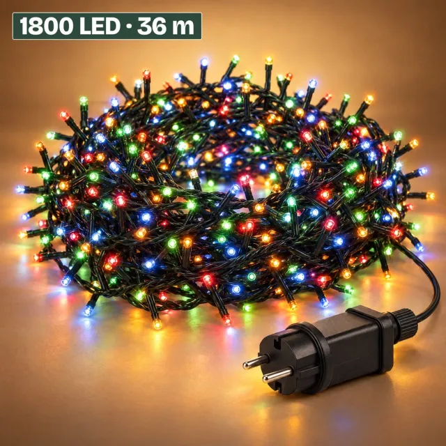 Levano Kerstverlichting Buiten 1800 LED 36 m Multicolor - Kerstboomverlichting met Timer en Geheugen - Lichtfuncties - Lichtsnoer voor Binnen en Buiten - Microcluster - Clusterverlichting Kerstboom - Lichtslinger - Kerstlampjes