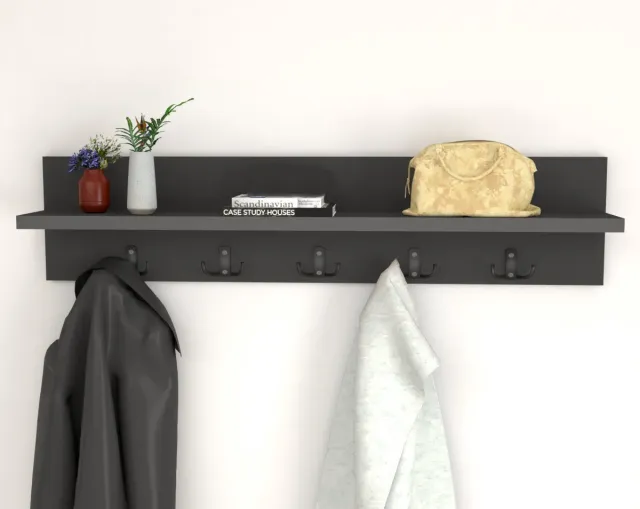 Nestly Wandkapstok Antraciet Grijs – Wandplank - Kapstok - 80 cm - 10 Haken