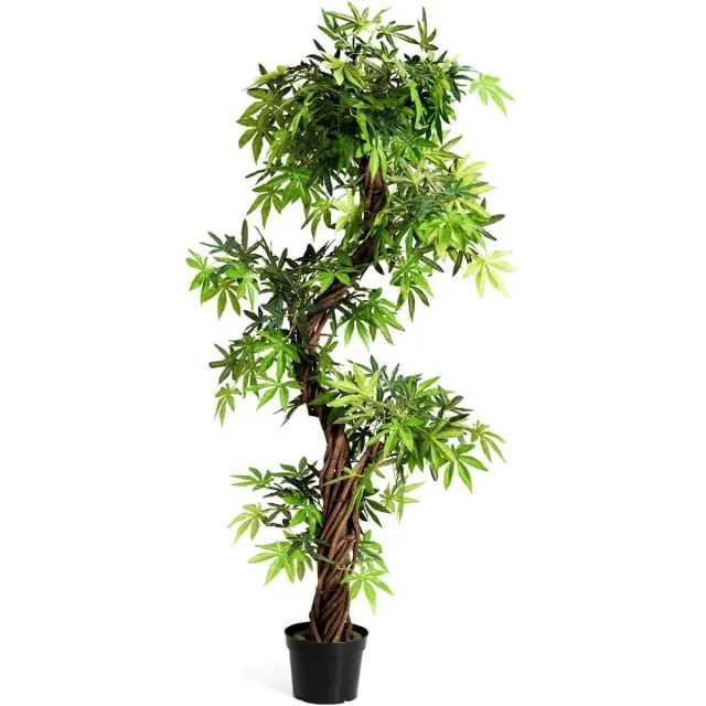 KOMFOTTEU 160 cm kunstboom voor binnen, thuis, kantoor, kunstplanten, bonsai met rode wijnstok met kiel, kunstplanten, stijlvol luxe groen, kunstbloemen Japanse stijl voor interieurdecoratie, serre