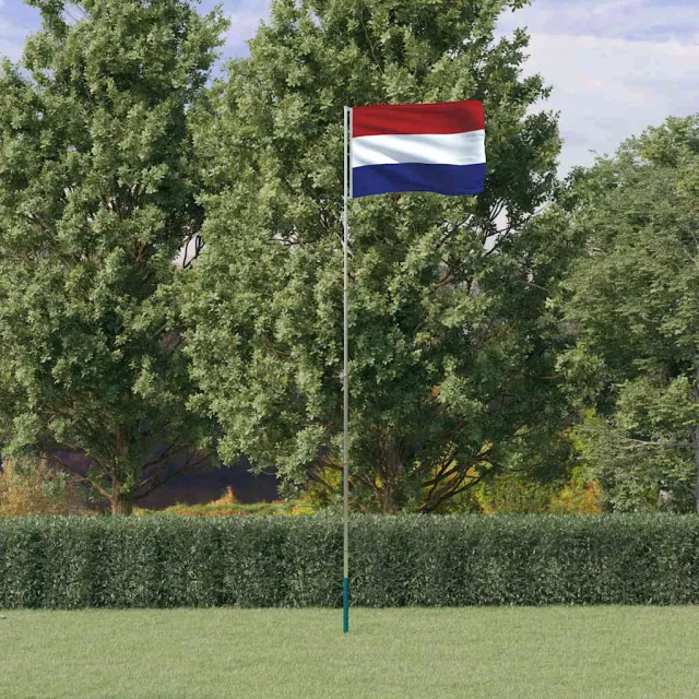 vidaXL Vlag met vlaggenmast Nederland 5,5 m aluminium Zilver