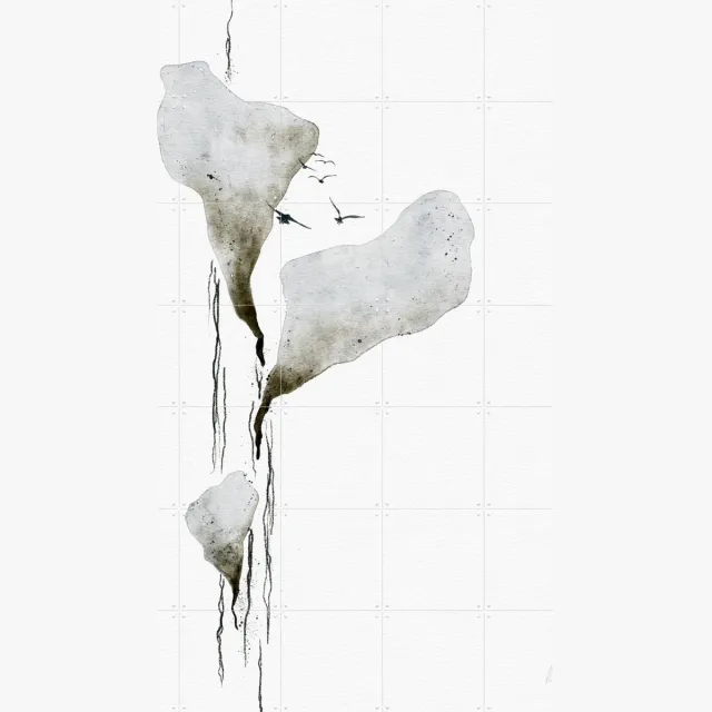 IXXI The Way To Happiness, Ankie Kooi & Various - 100 x 140 cm - Grote wanddecoratie en posters - Kwaststreken, Line art, Minimalisme, Aquarel Beige / Wit / Grijs