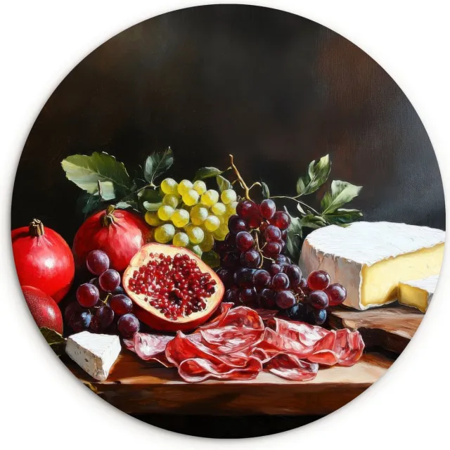 WallCircle Wandcirkel 140x140 cm - Muurcirkel Borrelplank - Stilleven - Vintage - Muurdecoratie woonkamer - Wanddecoratie slaapkamer - Kamer decoratie accessoires - Ronde schilderijen Fruitplank - Stilleven