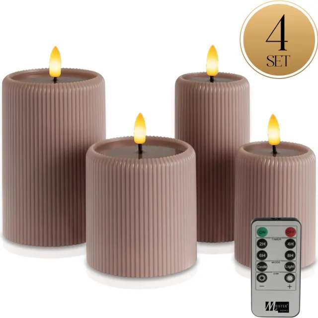 Meisterhome LED Kaarsen 4-delige Set Violet – Flikkerend Licht – Met Afstandsbediening & Timer – Batterijverlichting – Ø7,5/10 cm, Hoogte 10/15 cm – Ribbeldesign – Vlamloos & Energiezuinig Violet-