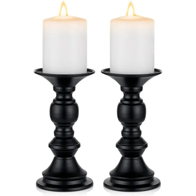 whiqutey Set-2-Metalen-Pijler-Kaarsenhouders-Zwart-Pijler-Kaarsenhouder-Bruiloft-Centraal-Kaarsenstandaard-Decoratie-Geschikt-Feesten
