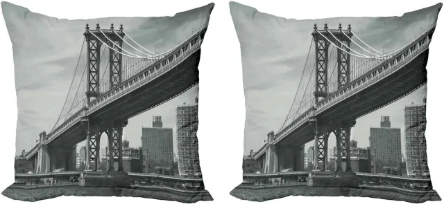 ABAKUHAUS Vintage Sierkussenhoes Set van 2, Brücke in Nieuw York Stad, Modern Accent Dubbelzijdige Digitale Print, 40x40, Grijs