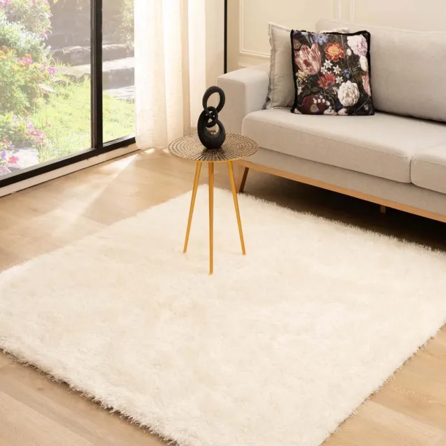 Tapeso Velvet Posh vloerkleed wit, vierkant 160x160 cm