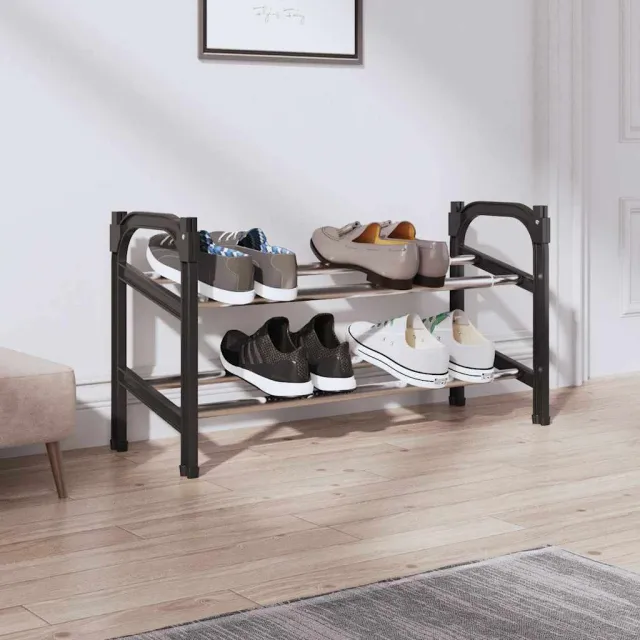 vidaXL Schoenenrek met 2 schappen verlengbaar 119x24x37 cm Zwart