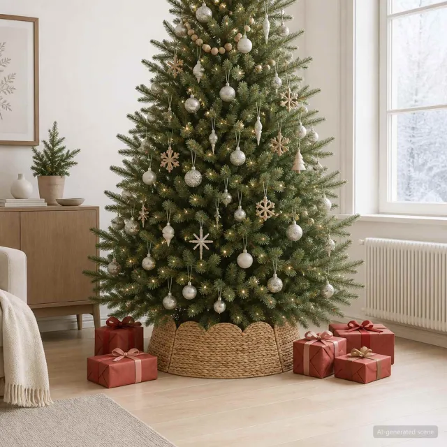 vidaXL Kerstboomkraag Rond Naturel Dia. 105 x 28 cm Waterhyacint Bruin