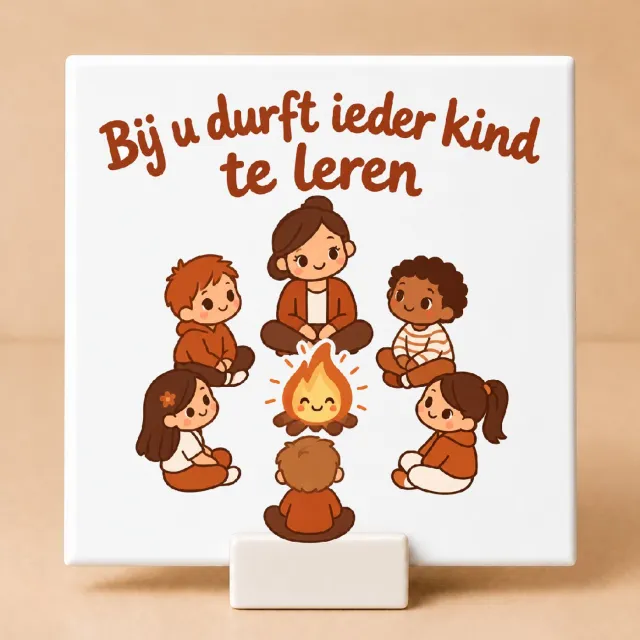 Bedruk King Schattige Kawaii Dag van de Leraar Bedanktegel – Liefdevolle Dankbetuiging voor Betrokken Leerkrachten - 15 x 15 cm met houder Wit