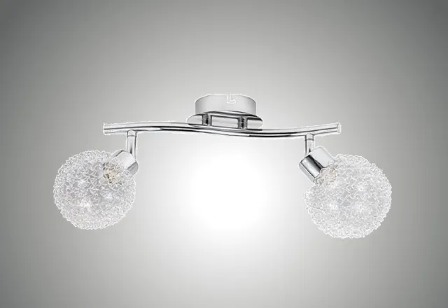 Trango 2-vlam 1002-28 LED plafondlamp chroomlook serie *AMELIA* incl. 2x G9 LED lamp 3.000K warm wit lichtkleur badkamerlamp, gangverlichting, keukenlamp, LED plafondlamp, kroonluchter 2-vlam Chroom