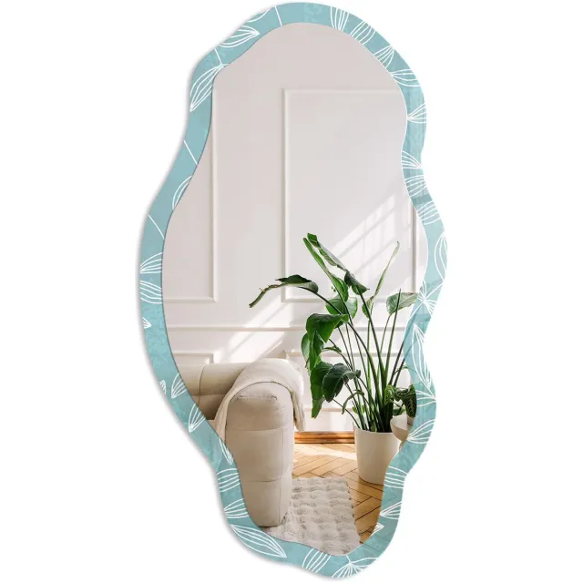 Coloray Turkooizen Bladeren Spiegel - Turkoois Rechthoekige Spiegel Met Modern Design - Organische Spiegel - Slaapkamer, Woonkamer, Badkamer - Scandinavisch - 45x90 cm - Totale afmeting 52x97 cm Turkooizen Bladeren, Turkoois