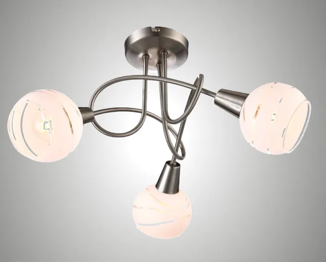 Trango 3-vlams plafondlamp 1001-32SD *OLIVIA* incl. 3x 3-staps dimbare LED lamp 3000K warm wit I plafondlamp in RVS look met design glazen, plafondspots, woonkamerlamp, spotjes 3-vlams Mat nikkel