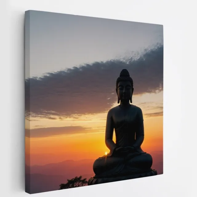 Saammp Canvas Schilderij - Boeddha bij mooie Zonsondergang - 30x30 - Foto op canvas - Wanddecoratie - Muurdecoratie Woonkamer - Canvas schilderijen Multicolor