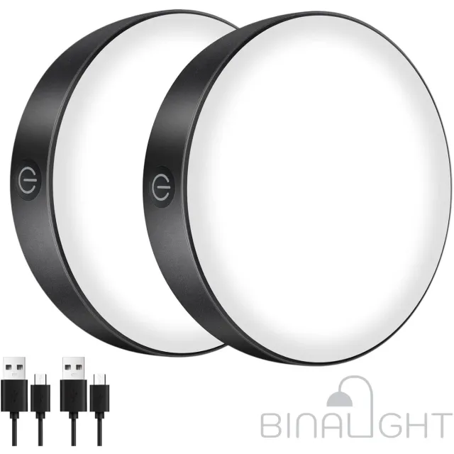 Binalight LED Kastlamp Set van 2 – Dimbaar & USB Oplaadbaar – Touch Bediening – Wit 6000K Zwart 6000k
