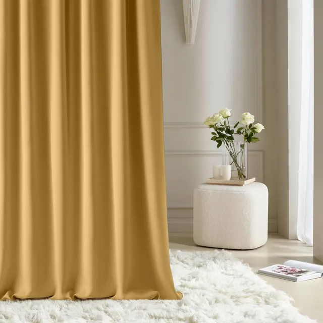 Ibenzoa Aura Moderne Gordijnen met Plooiband voor Woonkamer en Slaapkamer, Mosterdkleur, 140 x 280 cm mosterd kleur