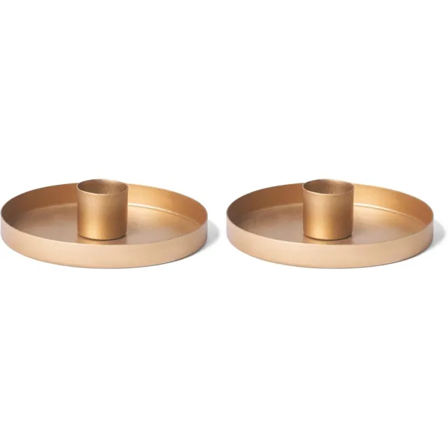 Novaliv Set van 2 kaarsenhouders 14 cm metaal ronde tafelkaarsen goud mat kaarsenhouder Adventskrans kerstdecoratie kaarsenhouder kaarsenstoker kaarsenbord decoratieve schaal kerst scandinavisch chic