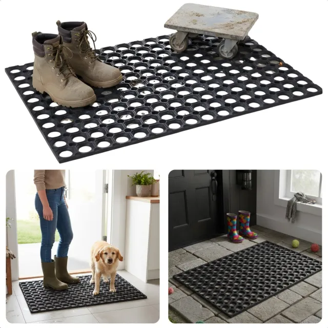 Cheqo Rubberen Deurmat - Deurmat Rubber - Deurmat Buiten - Buitendeurmat - Deurmat Binnen - Deurmat Binnen en Buiten - Schraapmat - Deurmat Antislip - Waterbestendige Deurmat - Rubber Ringmat - Deurmat Zwart Overig