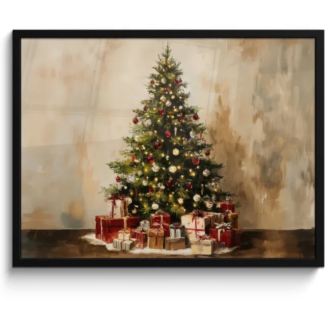 FrameYourWall Poster in lijst - Fotolijst 70x50 cm - Posters - Kerstboom - Versierd - Kleurrijk - Posterlijst zwart - Decoratie - Wanddecoratie woonkamer - Muurdecoratie slaapkamer - Kerstversiering - Kerstdecoratie voor binnen - Kerstmis