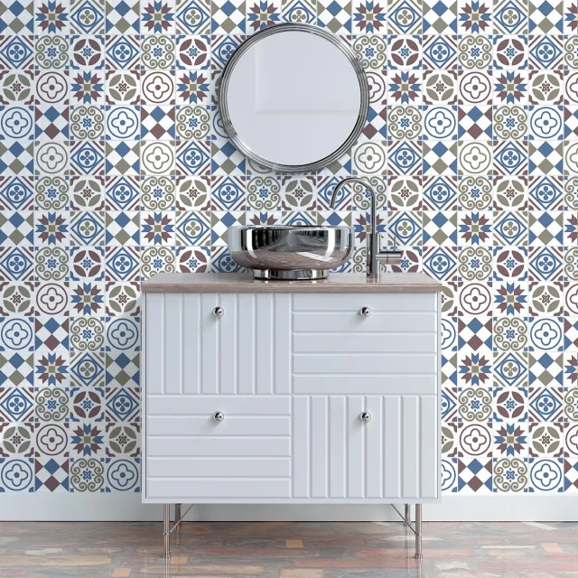 Ambiance Sticker Zelfklevende tegelmuurstickers voor keuken en badkamer - 30 Azulejos Victicia cementtegelstickers - 30 stickers 15x15cm Multi color