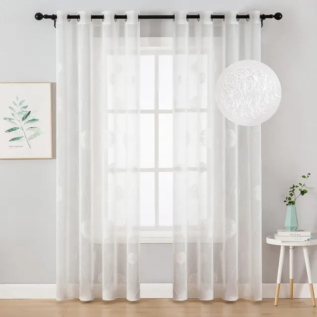 Miulee lichtdoorlatende gordijnen met linnenlook / transparante - transparent curtains set van 2,225 x 140 cm (h x b)