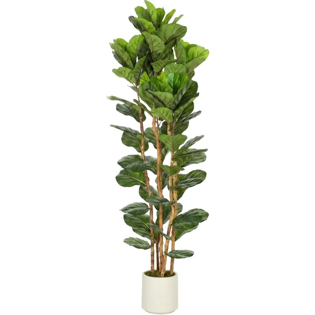 Homona Kunstmatige vioolbladplant - Met 91 bladeren en massief houten stam - 55 x 55 x 180 cm - Groen