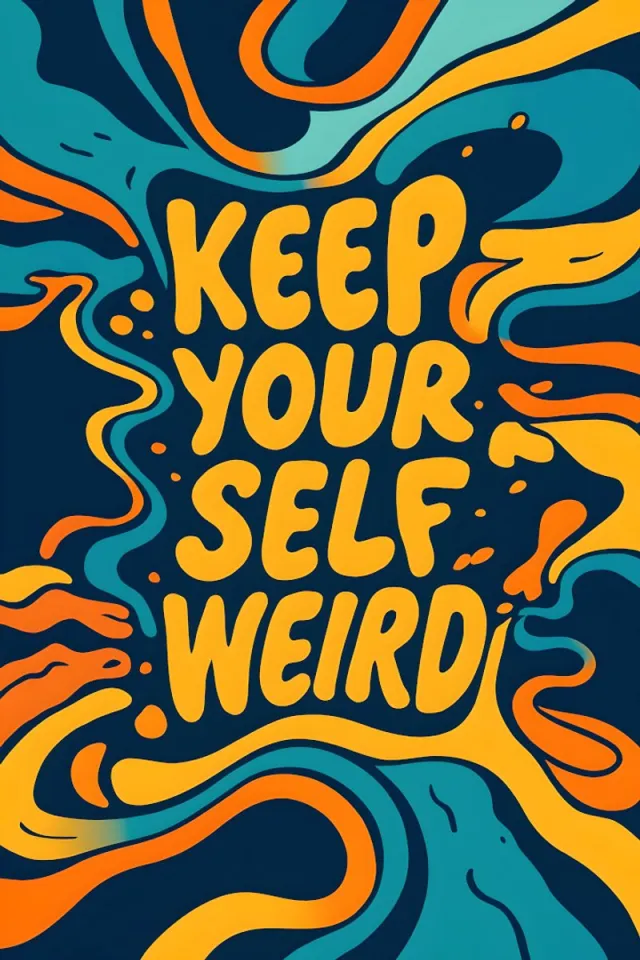 4one6 industries Houd jezelf raar – Psychedelische typografieposter (A4, glanzend fotopapier)