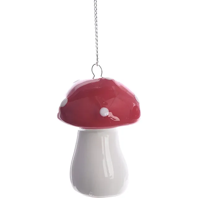 Decoris Kerstboomversiering paddenstoelen 4 cm - rood/wit - aardewerk - polyester - zilverkleurig lusje