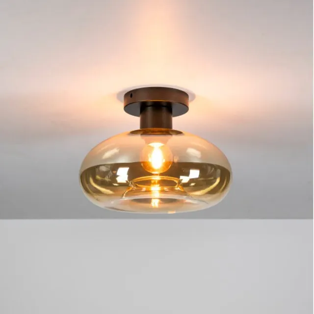 Meubelplaats Plafondlamp Solaro glas 1-lichts - Ø27 cm - amber glas