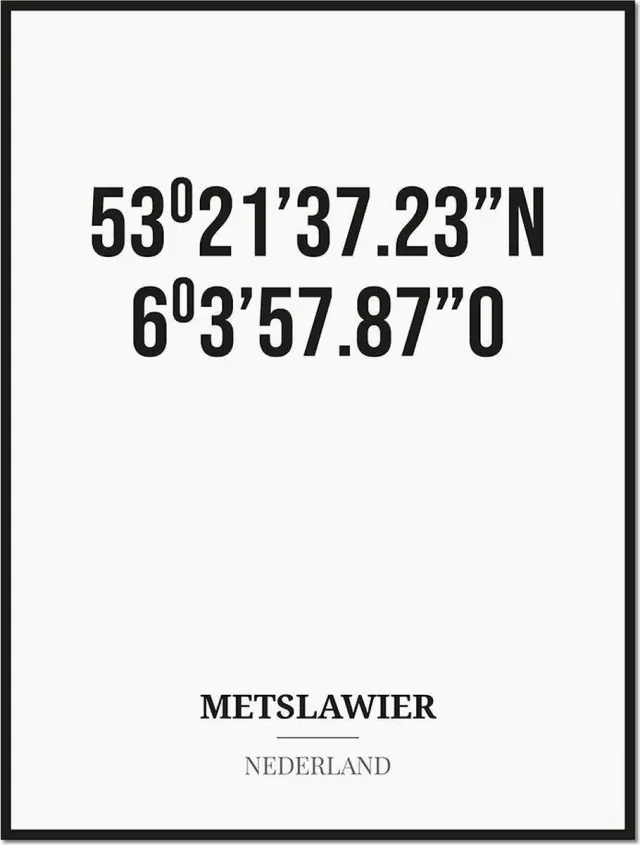 Studio216 Poster/kaart METSLAWIER met coördinaten zwart, wit