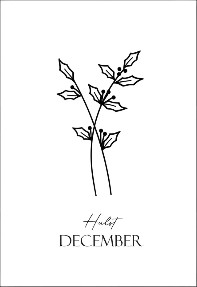 NUUW at home Geboortebloem December 20x30cm - Stijlvolle Wanddecoratie - Hulst Symbool | NUUW at home wit