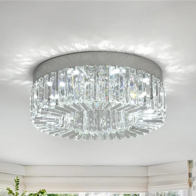 Questyr Luxe Kristallen Plafondlamp – Silver – 40 cm – Moderne LED Kroonluchter – 3‑Kleur Schakelbaar – Premium Design Silver / Transparant kristal
