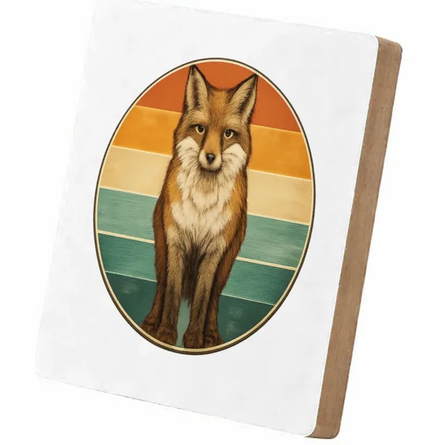 Mr Cadeautjes MDF staande fotolijst 15,2 x 15,2 - design Een frontale bergkat in een ronde badge met horizontale kleu | cadeau Wit