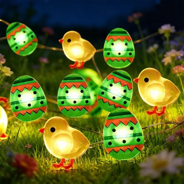 longziming Paasei-lichtslinger - Paasdecoratie - LED-lampjes - Lente- en feestverlichting - Flexibel en eenvoudig te vormen - Batterijgevoed, geen stopcontact nodig - Warmwit licht, geschikt - kuikentje, groen paasei afwisselend