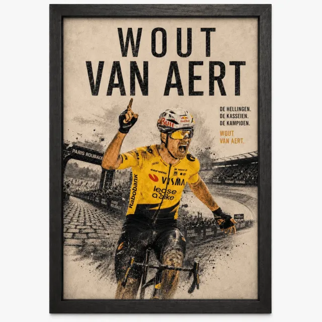 Joshimo Wout van Aert Poster | Parijs-Roubaix 2026 | Wielerposter | Inclusief Zwarte A3 Lijst