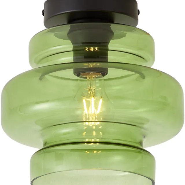 QAZQA retro plafondlamp - Denise - zwart, rond, 23cm, ideaal als hal, slaapkamer en woonkamer lamp