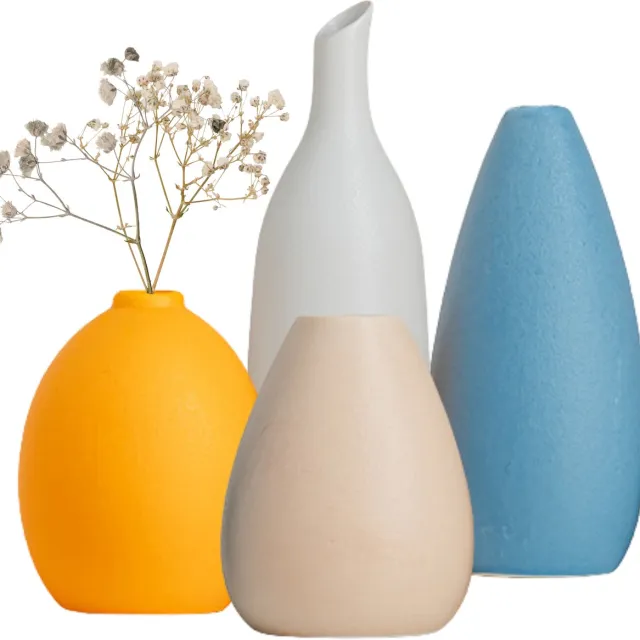 House of Husk Keramieke Vazen Set Klein - 4 Stuks - Bloemenvaas - Mini Stoneware Vaasjes - Decoratieve Woonaccessoires - Meerkleurig meerkleurig 4 set