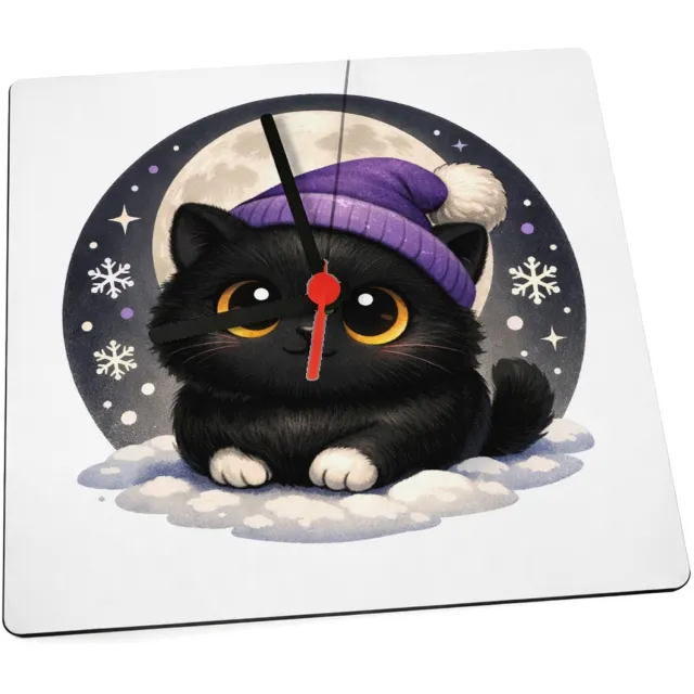 Mr Cadeautjes Klok 19 x 19 - design Lieve pinguïn in winterse nacht | cadeau Wit
