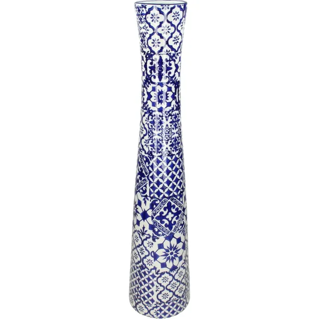 Wants&Needs Vaas - Smalle vaas - Lange Vaas - Fijn Aardewerk - Blauw/wit - 16.5 X 16.5 X 75.5 - Wants&Needs