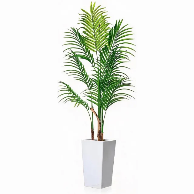 HOERFURIY 147cm kunst areca palm grote rijke palm met hoge witte pot onderhoudsvrije tropische kunstplant voor binnen en buiten woning kantoor veranda decoratie groen