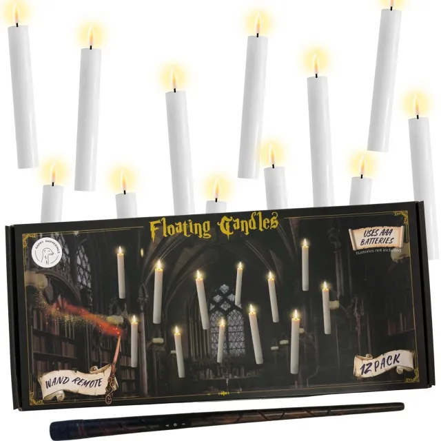 Happy Happenings Floating candles - LED kaars - 12 stuks - magisch - toverstaf - halloween verlichting - op batterijen - afstandsbediening - sfeerverlichting 12 wit