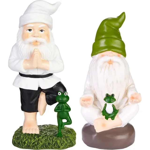 Brubaker Yoga Tuinkabouters Set Boompose en Kleermakerzit - Kabouters met Kikker - Sportieve Zen Tuinbeeldjes - Grappige Zen Decoratie Weerbestendig voor Tuin en Kamperen - Witte Buiten Decoratie yoga - kruispoot + boom