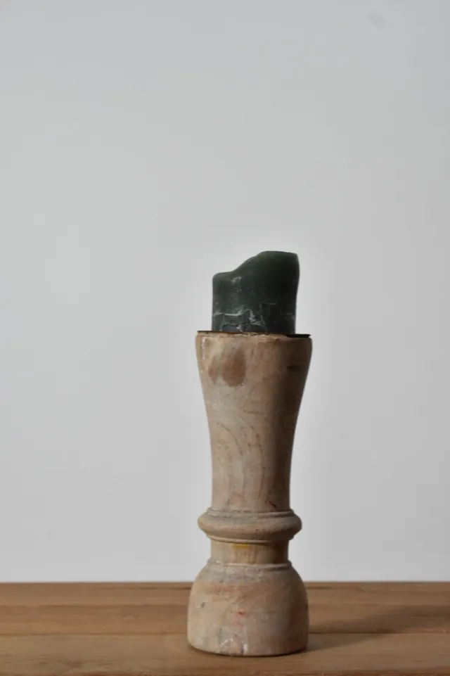 A&M Desing Klos kandelaar - Houten kaars kandelaar -oude houten kandelaar - India - Stoer - sober - landelijk oud hout bruin