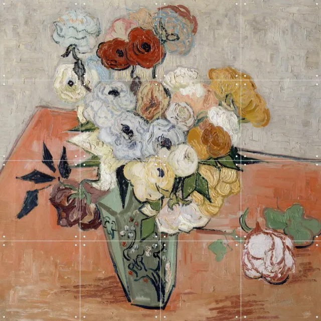 IXXI Rozen en anemonen, Vincent van Gogh (1853 - 1890) & Bridgeman Images - 80 x 80 cm - Grote wanddecoratie en posters - Klassiek Wit / Warme kleuren