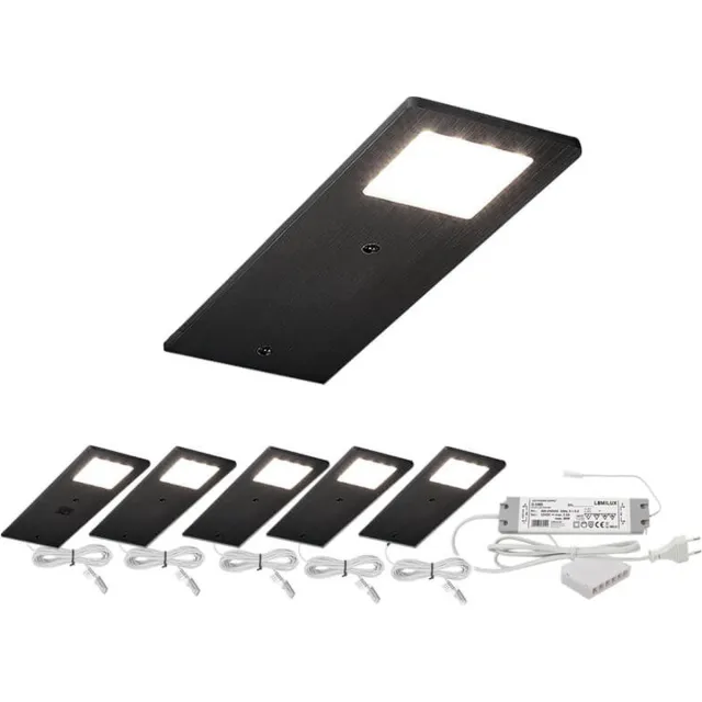 Lemilux Keukenkast Verlichting Veda Set van 5 Stuks - Warm Wit 2800K- Dimbaar Zwart