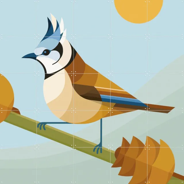 IXXI Kuifmees, Elke Uijtewaal - 100 x 100 cm - Grote wanddecoratie en posters - Illustraties, Kleurrijk, Grafisch Ontwerp, Geometrische Kunst Blauw