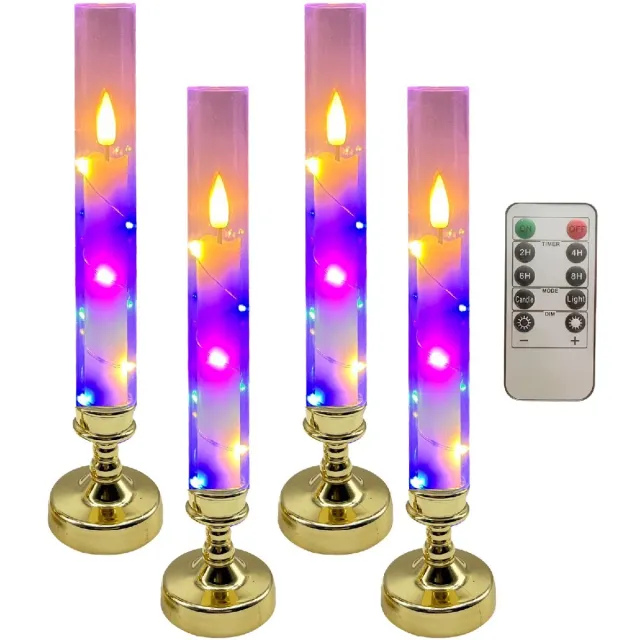 longziming LED Kaarsen Set van 4 met Afstandsbediening & Timer – Flikkerend Kaarslicht op Standaard – Sfeervolle Decoratie voor Binnen en Buiten – Goud