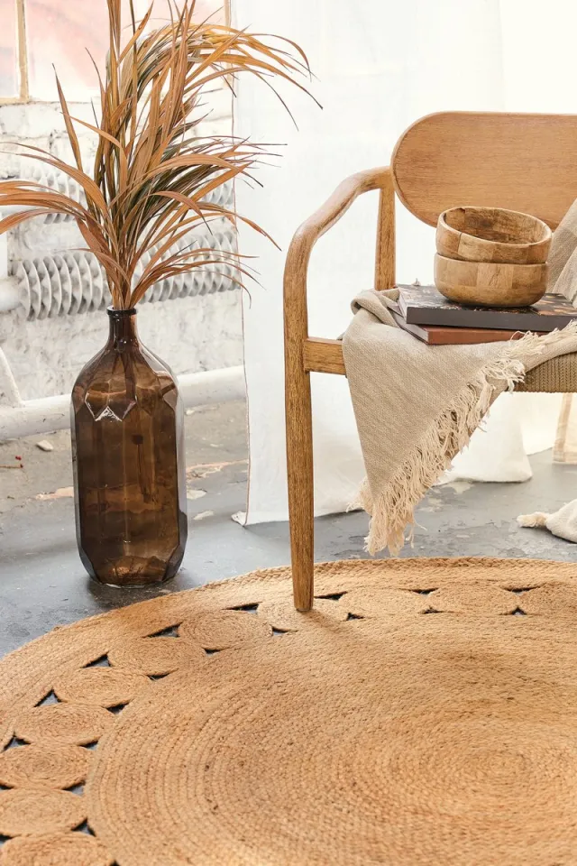 Tapiso Jute Rond Vloerkleed Natuurlijk Boho Tapijt Handgeweven Beige Natuurvezel Kleed voor Woonkamer en Slaapkamer Beige 2