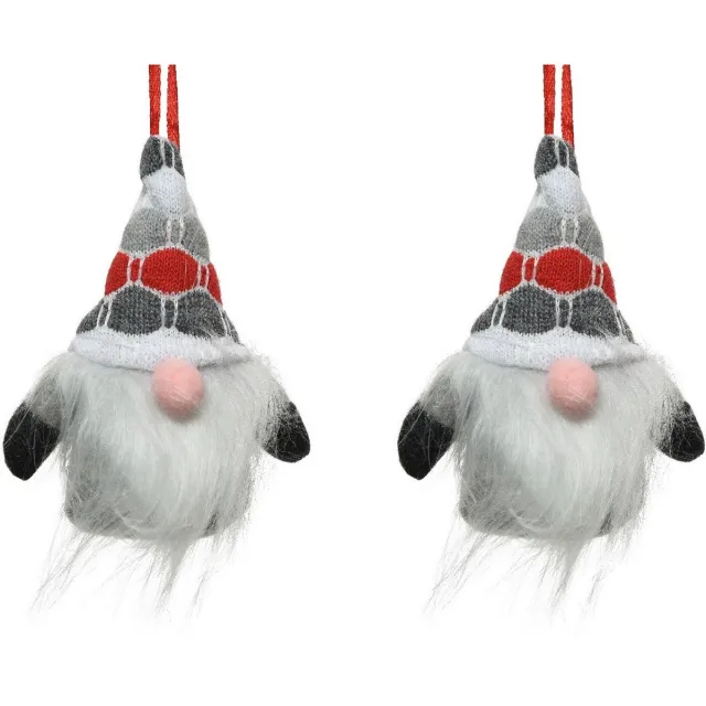 Decoris 2x stuks kersthangers figuurtjes kerst gnome/kabouter/dwerg grijs 12 cm kerstboomversiering - kerstversiering kerstornamenten Rood